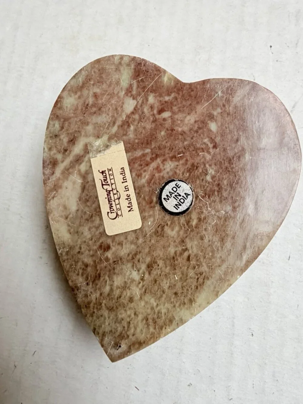 Small Heart Shaped Brown Tan Stone Trinket Dish Jewelry Make Up Tray FLAWED